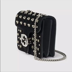 SOLDGucci Linea B Swarovski crystal-embellished suede shoulder bag  RARE!!